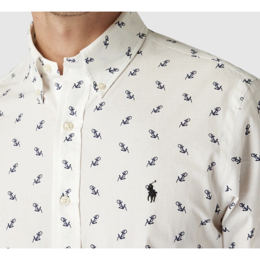Polo Ralph Lauren Anchor Stretch Cotton Button Down Shirt Men's 2XB Ling Sleeves